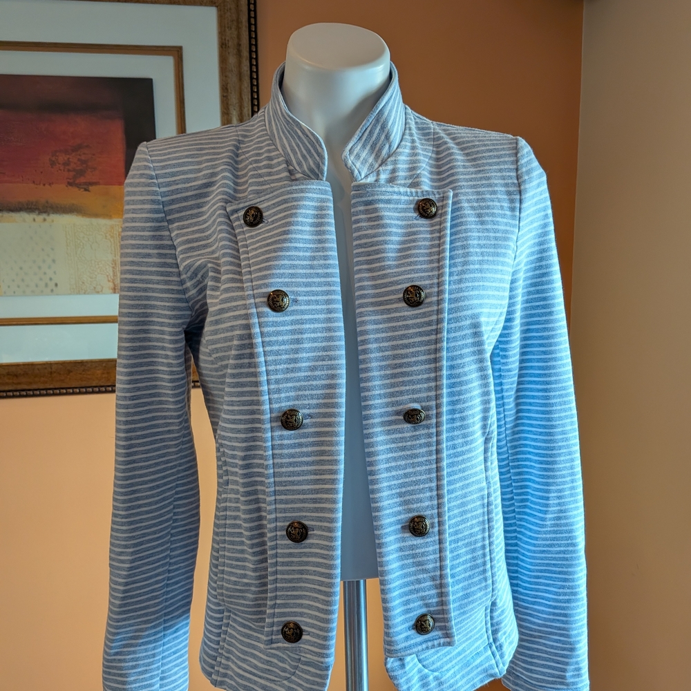 Tommy Hilfiger Military Light Blue / White Striped Blazer Pockets Size M